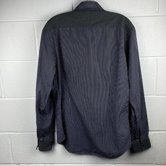 ZARA MAN Shirt Mens Large Pearl Snap Slim Fit Black White Stripes Long‎ Sleeve - Picture 2 of 6